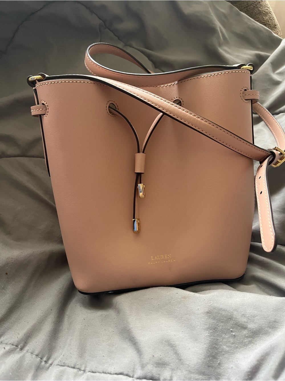 Lauren Ralph Lauren Blush Pink Leather Drawstring Crossbody